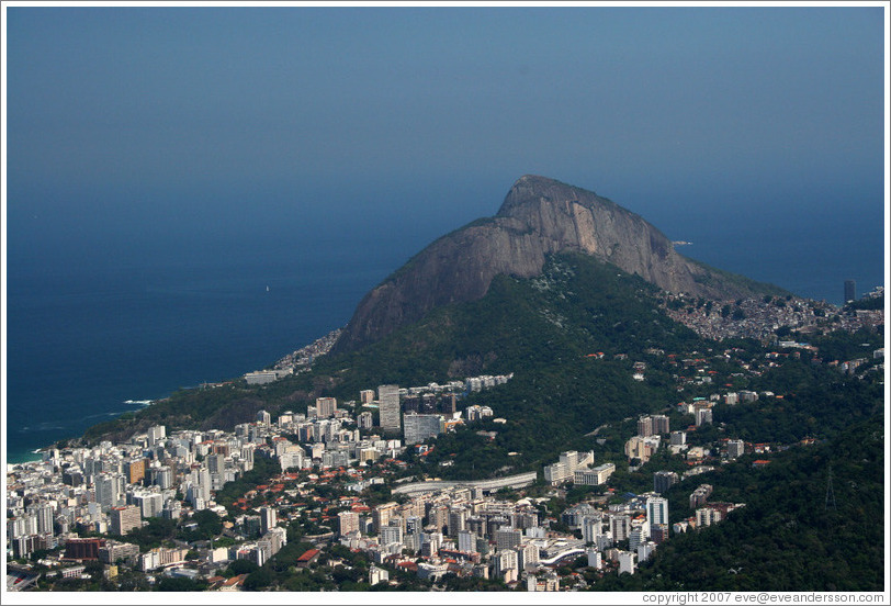 View of Leblon and Dois Irm&#227;os Hills  from the top of Corcovado Mountain.