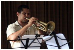 Trumpet player Yasek Manzano Silva, performing at a private home in Miramar.