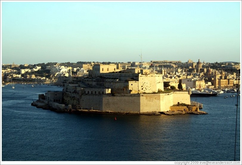 Fort St. Angelo, viewed from the British Hotel, Valletta.