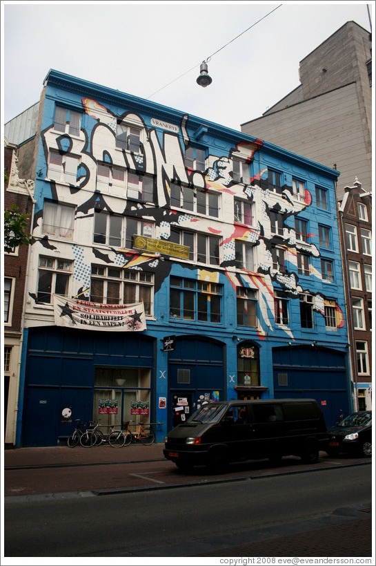 Building with BOOM painted on it on Spuistraat, Centrum district.