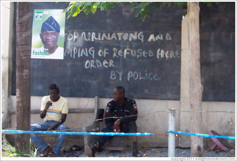 Sign: "Stop Urinating and Dumping of Refused Here Order by Police". COD Church Road,  Victoria Island.