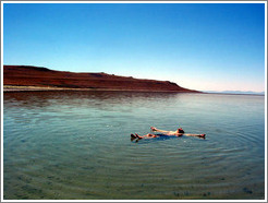 Antelope Island beach.  The salinity of the water makes it possible for anyone to float.