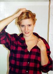 non-nerdy female with plaid red shirt