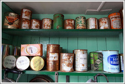 Old cans of food, kitchen, Port Lockroy.