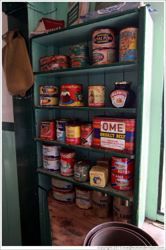 Old containers of food, kitchen, Port Lockroy.