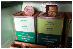 Old cans of food, kitchen, Port Lockroy.