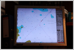 Captain's GPS display showing the crossing of the Antarctic Circle, -66? 33' 7.05", -67? 9' 7.94".