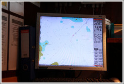 Captain's GPS display showing the crossing of the Antarctic Circle, -66? 33' 3.39", -67? 8' 9.23".