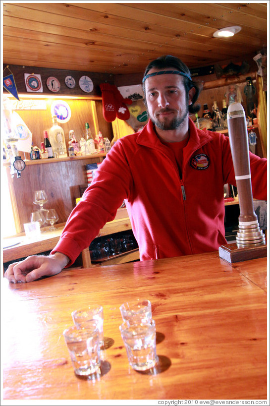 Pavel, computer guy and (when there are visitors) bartender, Faraday Bar, Vernadsky Station.