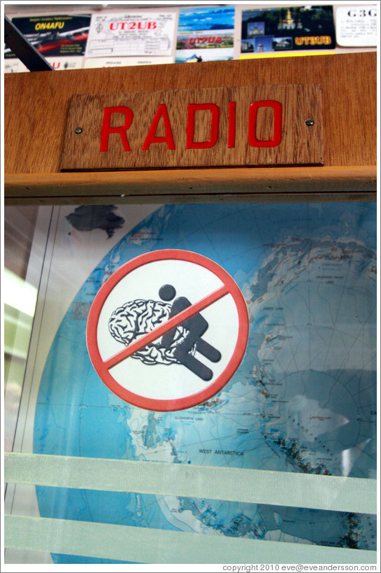 Door to the Radio room, with a mysterious sign on it, Vernadsky Station.