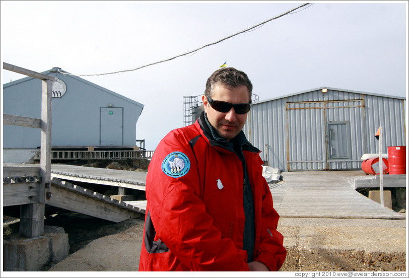 Electrician and tour guide, Sasha, outside Vernadsky Station.