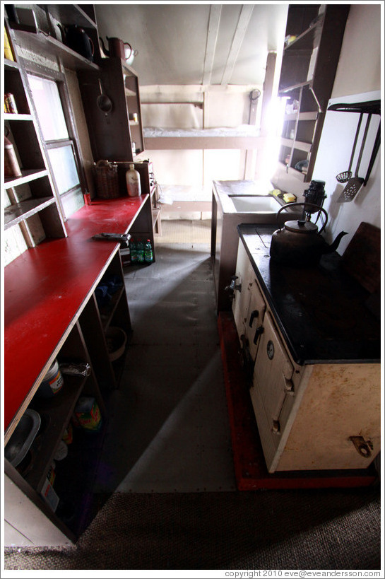 Kitchen, Wordie House, a British scientific research station dating from 1947.