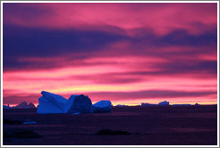 Sunset and icebergs.