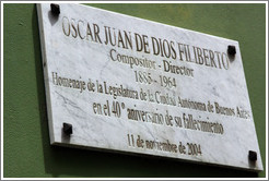 Plaque commemorating composer/director Oscar Juan de Dios Filiberti. El Caminito, La Boca.