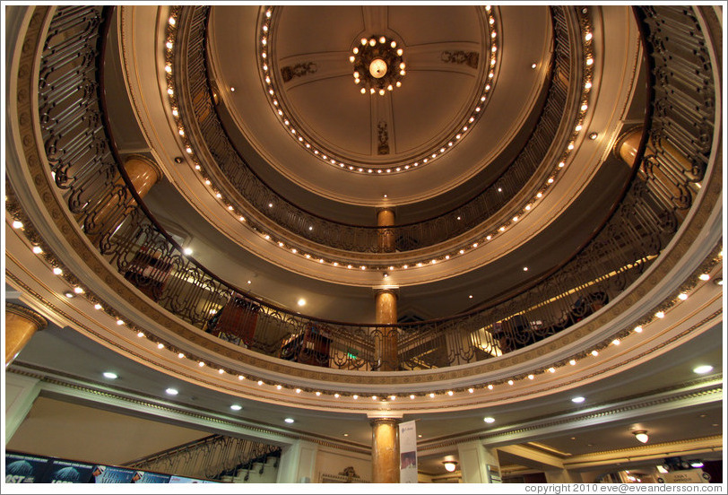 Ceiling. Ateneo, a bookstore housed in a former theatre.  Avenida Santa Fe branch. Recoleta.