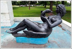 Woman with swan, fountain detail, Plaza Urquiza, Recoleta district.