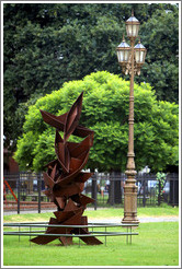 Sculpture and lamp post, Plaza Urquiza, Recoleta district.