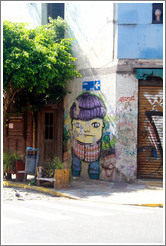 Graffiti (boy with purple hair), Calle Chile and Calle Bol?r, San Telmo district.