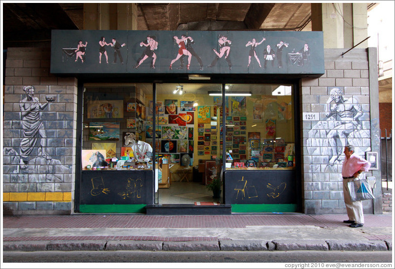 Art store with tango montage, Calle Defensa, San Telmo district.
