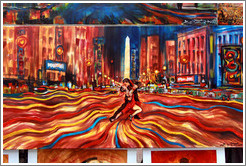 Artwork depicting a tango dancers on Avenida 9 de Julio, with the obelisco in the background.  Sunday market, Calle Humberto Primo, San Telmo.