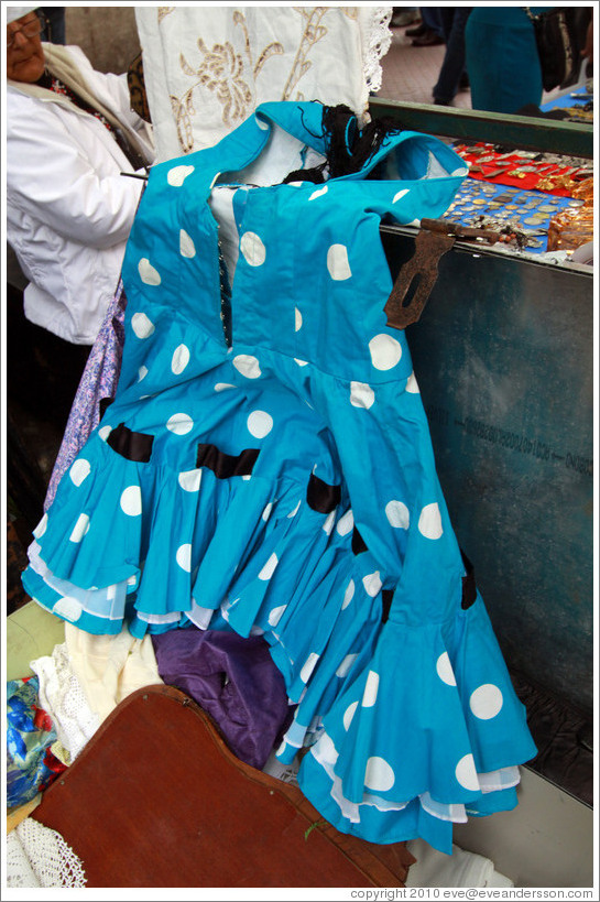 Blue tango dress with white spots. Sunday market, Calle Humberto Primo, San Telmo.