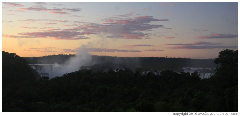 Iguazu Falls at dusk, viewed from the Sheraton Hotel.