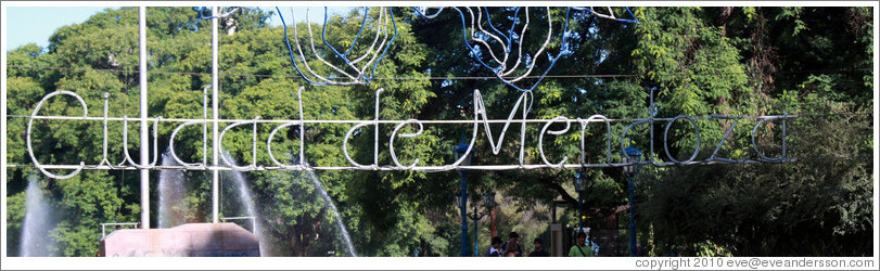Ciudad de Mendoza sign, Plaza Independencia, city of Mendoza.