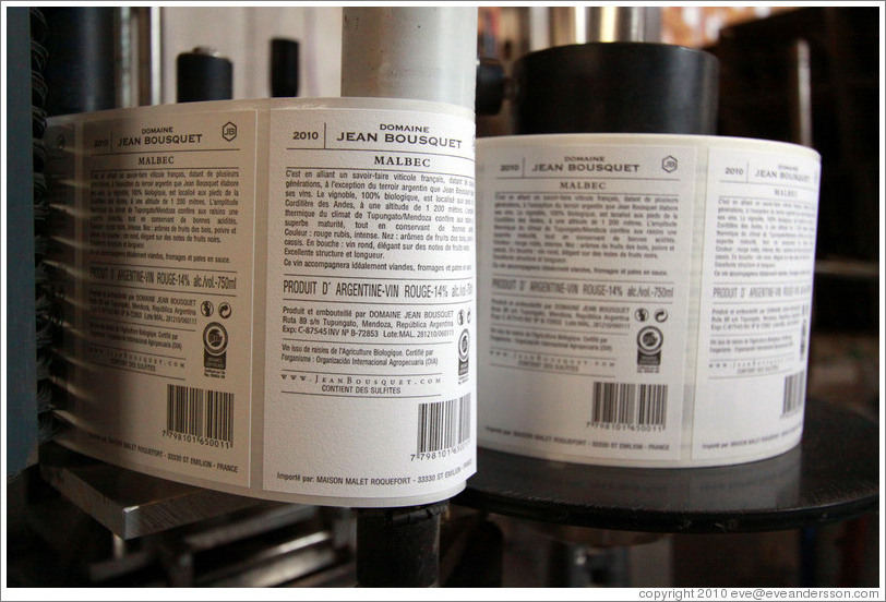 Wine labels, Domaine Jean Bousquet, Valle de Uco.