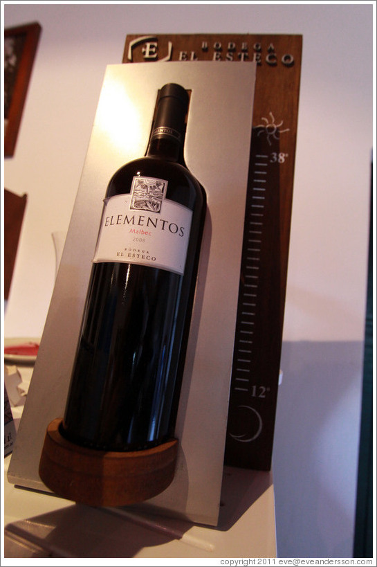 Bottle of 2008 Elementos Malbec. Bodega El Esteco.