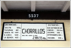 Sign with distances to other cities. Train station.