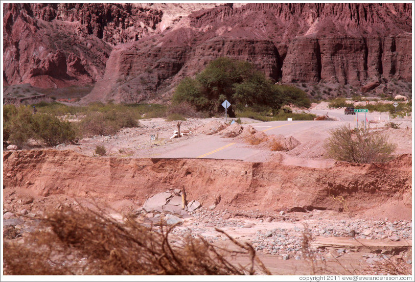 Road, part of which had sheared off due to a mudslide. Quebrada de las Conchas.