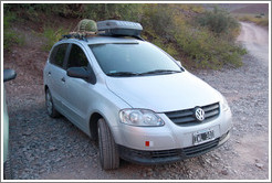 Car with a cactus affixed to the top. Quebrada de las Conchas.