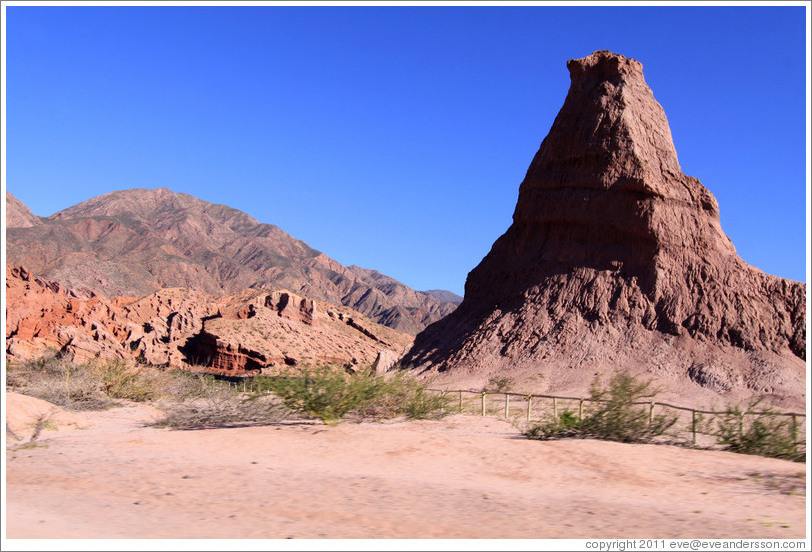 El Obelisco, a natural rock formation resembling an obelisk. Quebrada de las Conchas.