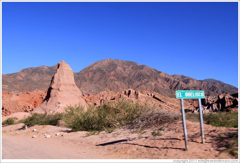 El Obelisco, a natural rock formation resembling an obelisk. Quebrada de las Conchas.