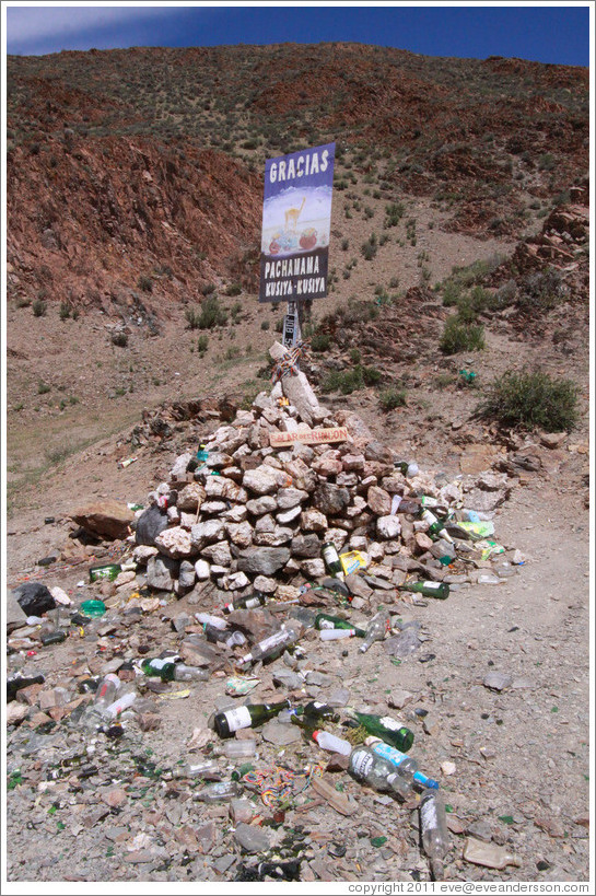 Offerings to the goddess Pachamama at Abra Blanca, the high point on Ruta Nacional 51.