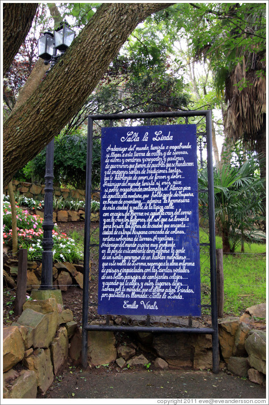 Poem called Salta la Linda. Cerro San Bernardo.