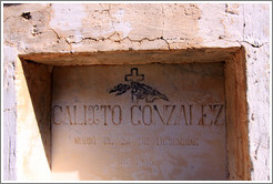 Headstone for Calixto Gonzalez, who passed away December 24, 1905, in a small miners' cemetery near La Polvorilla viaduct.
