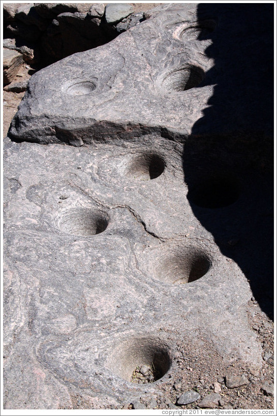 Rock with water holes. Pre-Inca ruins of Quilmes.