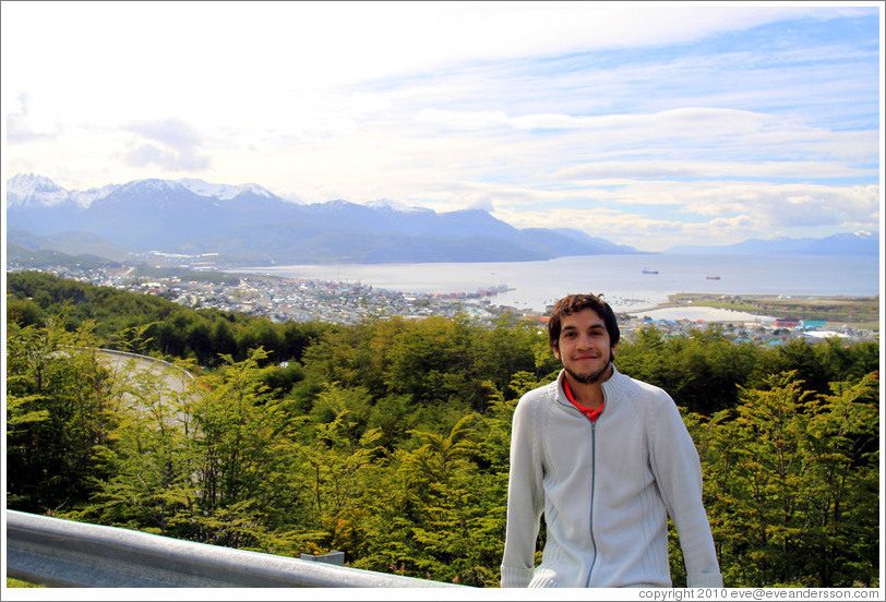 Ushuaia, viewed from Ruta Nacional No 3, with unknown Argentinian man in the foreground.