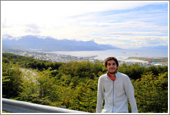 Ushuaia, viewed from Ruta Nacional No 3, with unknown Argentinian man in the foreground.