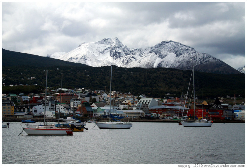 Ushuaia and its harbor, viewed from Aeroclub Ushuaia.