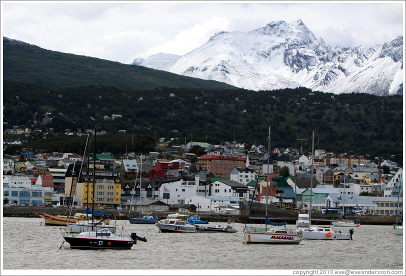 Ushuaia and its harbor, viewed from Aeroclub Ushuaia.