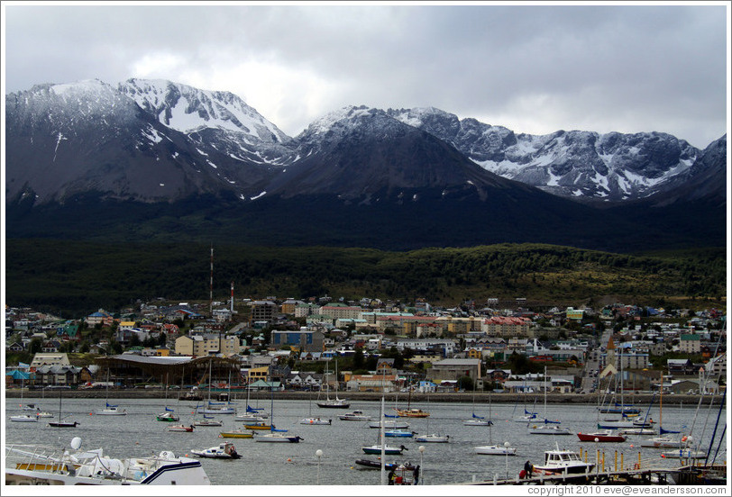 Ushuaia and its harbor, viewed from Aeroclub Ushuaia.