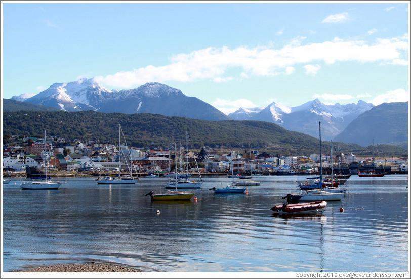 Ushuaia and its harbor, viewed from Aeroclub Ushuaia.