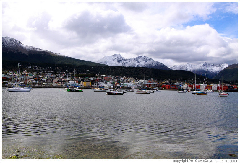 Ushuaia and its harbor, viewed from Aeroclub Ushuaia.