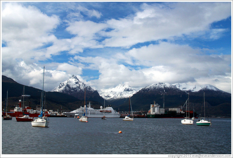 Ships in the Bah?de Ushuaia, viewed from the Aeroclub Ushuaia.