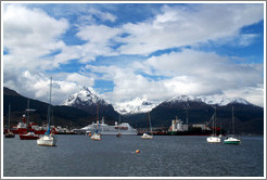 Ships in the Bah?de Ushuaia, viewed from the Aeroclub Ushuaia.