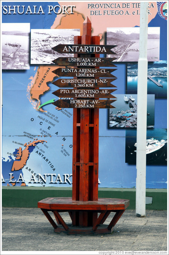 Sign showing distances from Antarctica.