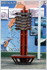 Sign showing distances from Antarctica.