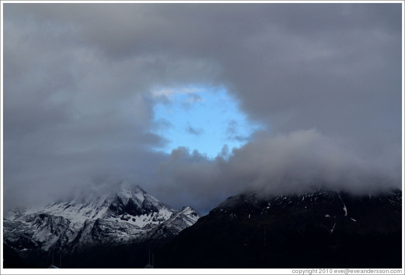Hole in the clouds above Ushuaia.
